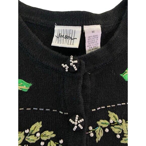 VTG Christmas Cardigan Sweater Medium Jason Maxwell Beaded Snowflakes Poinsettia - Picture 4 of 13